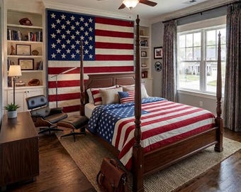 Hand-Tufted American Flag Area Rug – Red, White, Blue Stars & Stripes (Wool Blend)