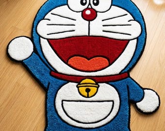 Hand-Tufted Doraemon Shaped Rug – Blue Cartoon Character, Kids Nursery Carpet