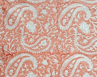 Peach Paisley Floral Cotton Sarong, Boho Beach Wrap, Indian Print Pareo (100% Cotton)