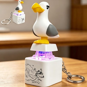 Cute Seagull Fidget Clicker Keychain, Press to Light Up & Make Sound Mechanical Button Toy, Portable Stress Relief Sensory Toy, Funny Desk .
