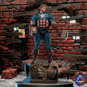 Vaterländischer Supersoldat Fanart STL Modell | 1/6 Maßstab | Hammer-schwingende Pose | Adler Display Base | 3D STL-Datei