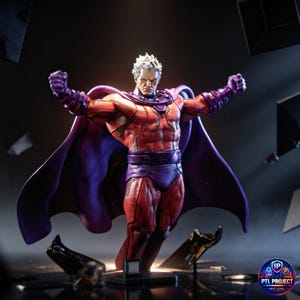 Estatua STL de Magneto (Fanart) + Busto / Escala 1/7 / Pose de Maestro del Magnetismo con Capa / Descarga de archivo STL para impresión 3D