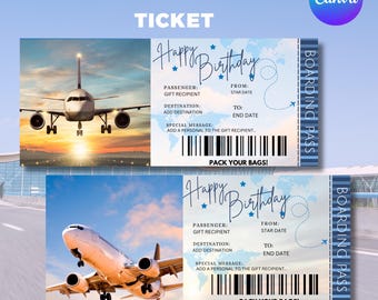 誕生日搭乗券テンプレート、誕生日チケットテンプレート、誕生日旅行チケット、サプライズ誕生日チケット、Canva編集可能
