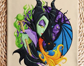 Diseño de bordado de Maléfica de La Bella Durmiente, villanos de Disney, archivos de Maléfica y el dragón, Maléfica, Reina Malvada PNG, diseño de villano a juego