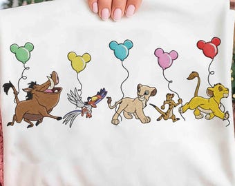 Archivo bordado de personajes de El Rey León de Disney, bordado de El Rey León, camiseta de Disney Simba, Nala y Mufasa, camiseta del Reino Animal