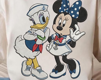 Disney Kreuzfahrt mit Daisy oder Minnie Stickdatei, Familienkreuzfahrt, Vorderseite und Rückseite Disney Urlaub, Passende Kreuzfahrt