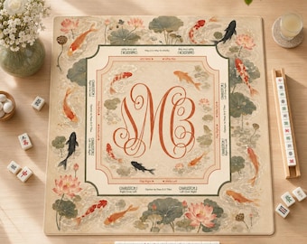 Custom Monogram Game Mat, Personalized Koi Fish Lotus Mahjong Table Mat,  Mahjong Mat, Elegant Asian Mahjong Gift