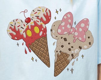 Eiscreme Disney gestickte Datei, Micky und Freunde Snacks T-Shirt, Disneyland Shirt, Disney Park Feinschmecker Urlaub Outfit
