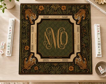Personalized Tiger Bamboo Mahjong Table Mat,  Mahjong Mat, Custom Monogram Game Mat, Jungle Style Mahjong Gift