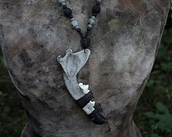 Urban tribe dance bone necklace, witchy, pagan, occult, metal, goth