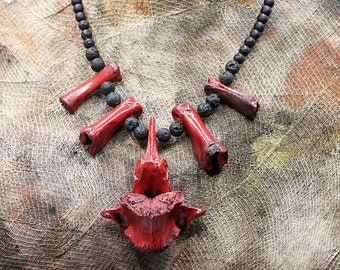 The red collection, Five bones necklace, witchy, pagan, occult, metal, goth