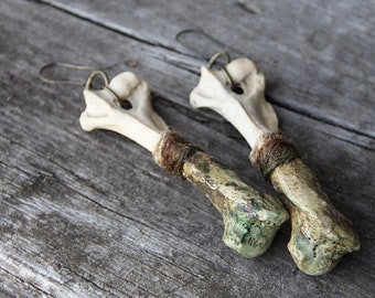 Swamp collection. Badger bone earrings, witchcraft, pagan, forest punk, occult