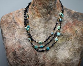Chrysocolla necklace with three strands