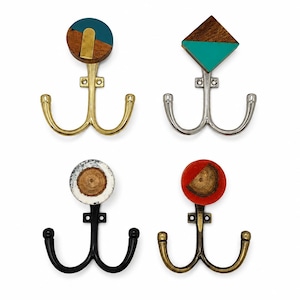 4 Inch Double Metal Wall Hook, Handcrafted Resin Knob, Modern Entryway Hanger