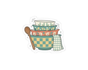 Vintage Kitchen Stack Sticker | sage cream plant parent humor, doodle homeware