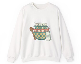 Bluza z nadrukiem Stacked Mixing Bowls | Humor dla rodziców roślin, ilustracja kuchni z kremem szałwiowym