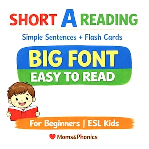Short A Decodable Sentences + Flash Cards – Big Font Phonics Practice (Printable PDF) Easy for ESL moms tutors teachers kindergarten