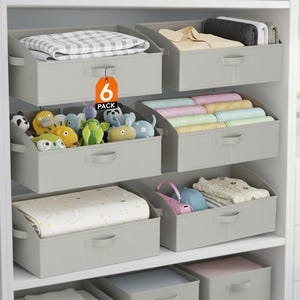 Extra Large 6-Pack Storage Bins, Non-Woven Closet Organizers with Handles, Foldable Containers – 23L, Light Gray