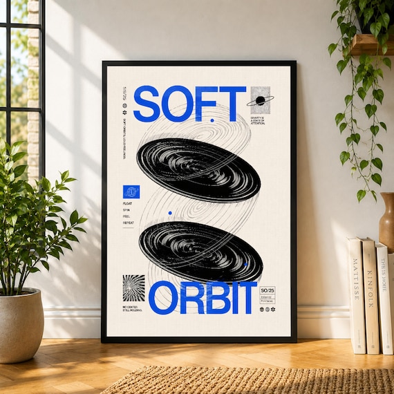 Soft Orbit Poster, Abstract Black and Blue Wall Art, Modern Science Print, Minimal Orbit Poster, Office Decor