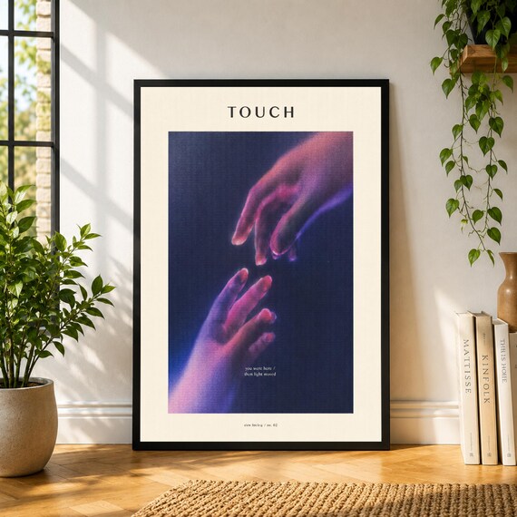 Touch Poster, Moody Hand Wall Art, Dreamy Purple Print, Minimal Figurative Poster, Modern Bedroom Decor