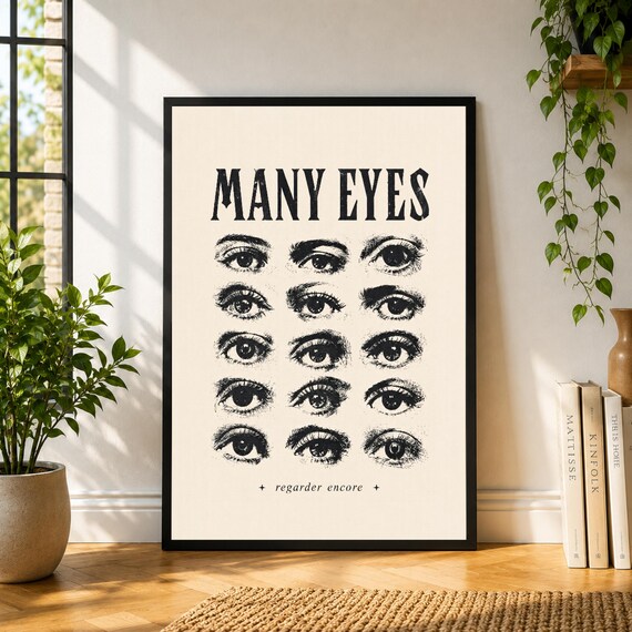 Many Eyes Poster, Surreal Eye Wall Art, Black and White Print, Gothic Minimal Poster, Strange Decor