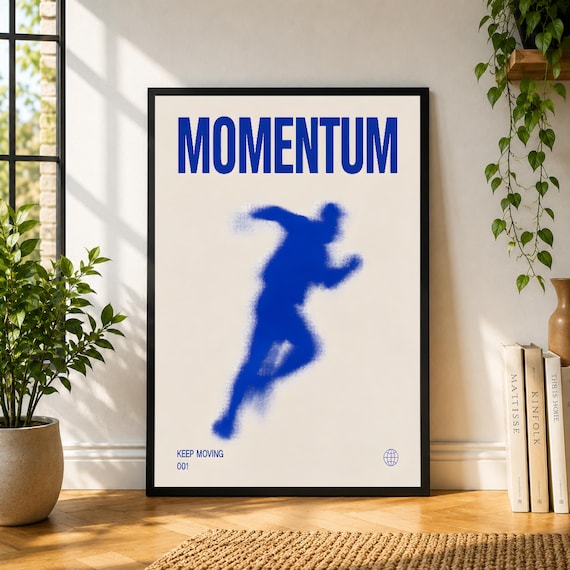 Momentum Poster, Blue Runner Wall Art, Motion Blur Print, Minimal Sport Poster, Modern Fitness Decor
