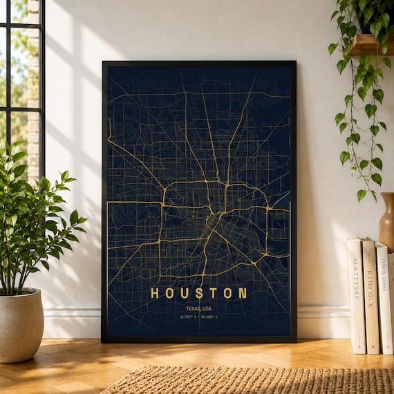 Houston Texas City Map Poster, Museum Style Wall Art Print