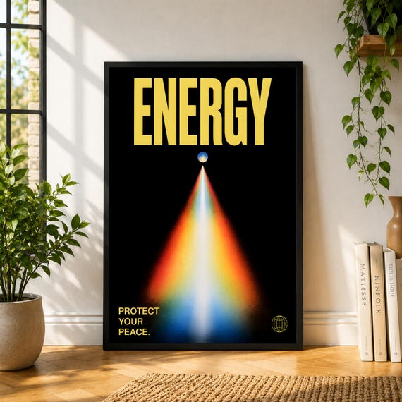 Energy Poster, Black Rainbow Light Wall Art, Protect Your Peace Print, Spiritual Modern Poster