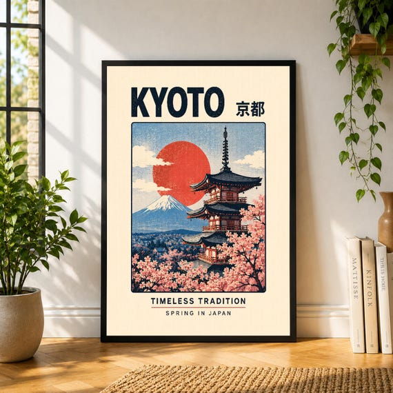 Kyoto Poster, Japanese Travel Wall Art, Vintage Japan Print, Asian Landscape Decor, Retro City Poster, Japandi Wall Art