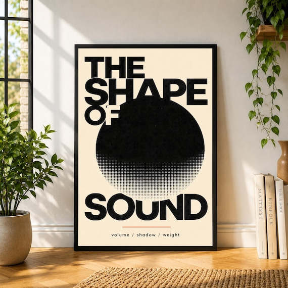 The Shape Of Sound Poster, Black Typography Wall Art, Abstract Dot Print, Minimal Music Decor