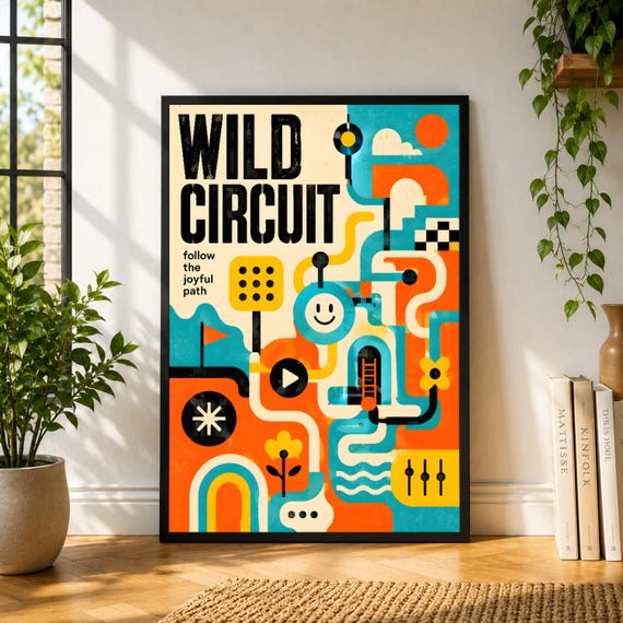 Wild Circuit Poster, Colorful Maze Wall Art, Playful Abstract Print, Modern Kids Room Decor