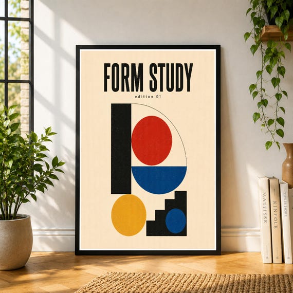 Form Study Poster, Abstract Geometric Wall Art, Bauhaus Inspired Print, Minimal Modern Poster, Primary Color Decor