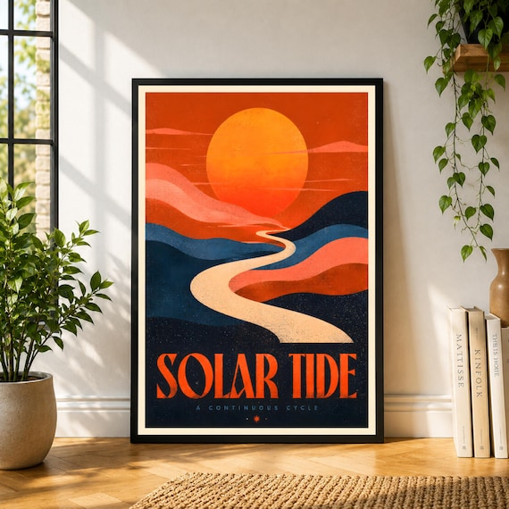 Solar Tide Poster, Retro Sun Wall Art, Abstract Landscape Print, Warm Vintage Poster, Modern Desert Decor