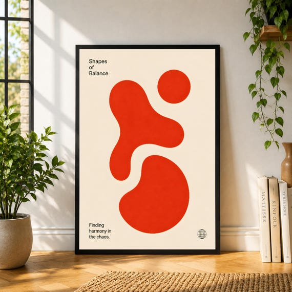 Shapes Of Balance Poster, Orange Abstract Wall Art, Minimal Geometric Print, Modern Warm Decor