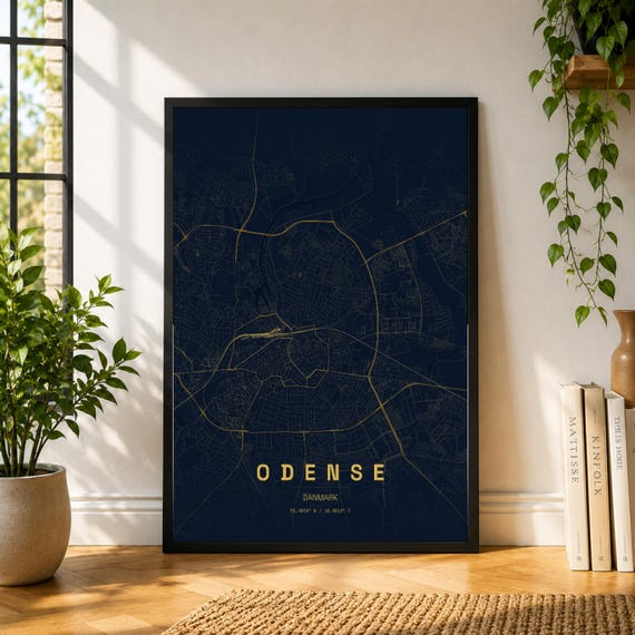 Odense City Map Poster, Museum-Style Denmark Wall Art Print