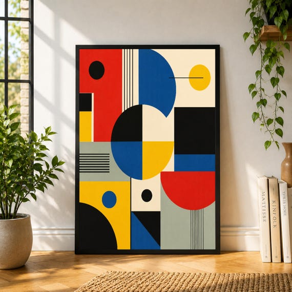 Colorful Bauhaus Poster, Geometric Abstract Wall Art, Primary Colors Print, Modern Office Decor, Creative Studio Poster, Mid Century Art