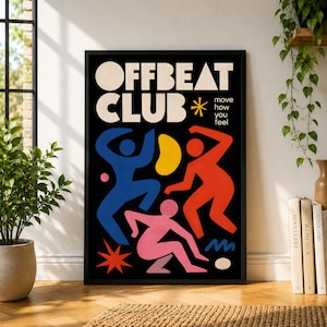 Poster da club fuori dagli schemi, decorazione murale colorata per la danza, stampa musicale retrò, poster figurativo audace