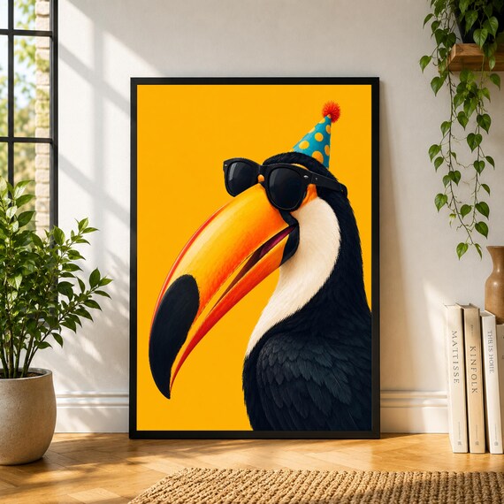 Funny Toucan Poster, Tropical Bird Wall Art, Cool Toucan with Sunglasses, Party Animal Print, Colorful Maximalist Decor, Quirky Jungle Art