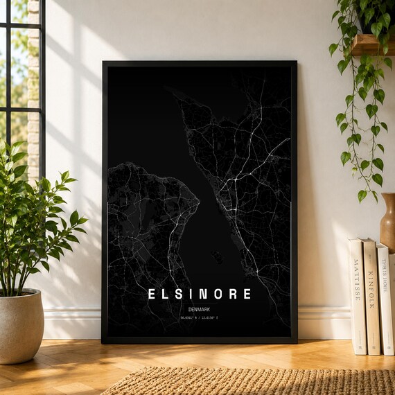 Elsinore City Map Poster, Museum-Style Denmark Wall Art Print