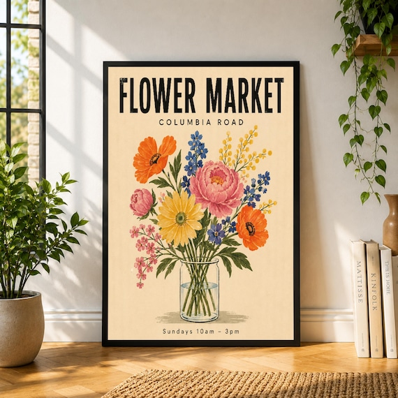 Flower Market Poster, Colorful Floral Wall Art, Botanical Bouquet Print, Kitchen Decor, Vintage Flower Poster