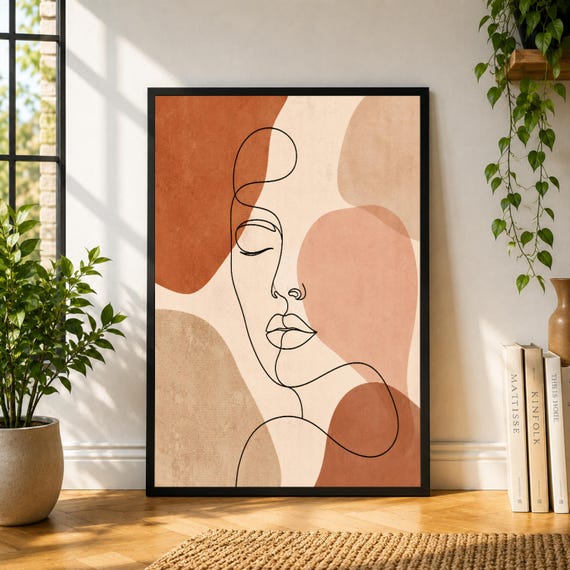Organic Line Art Poster, Abstract Face Wall Art, Minimal Portrait Print, Warm Neutral Shapes, Boho Line Drawing, Modern Wall Decor