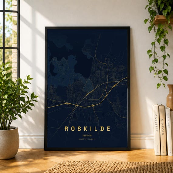 Roskilde City Map Poster, Museum-Style Denmark Wall Art Print