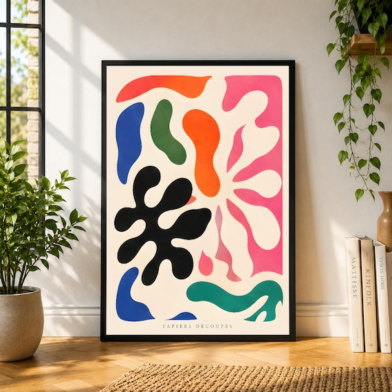 Papiers Decoupes Poster, Colorful Cut Paper Wall Art, Matisse Inspired Abstract Print, Playful Modern Decor