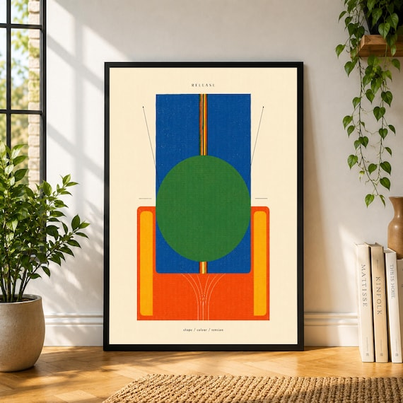 Return Poster, Geometric Abstract Wall Art, Blue Green Orange Print, Bauhaus Inspired Poster, Modern Decor