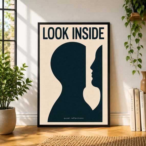 Look Inside Poster, Optical Illusion Wall Art, Face Silhouette Print, Minimal Modern Poster, Psychology Decor