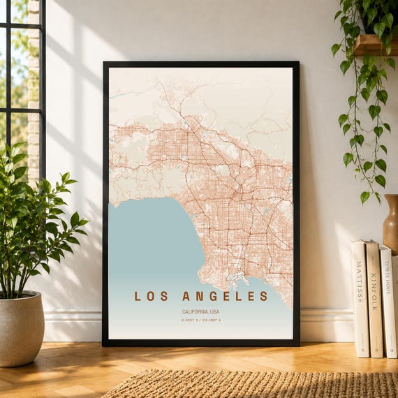Los Angeles City Map Poster, Museum-Style Wall Art Print