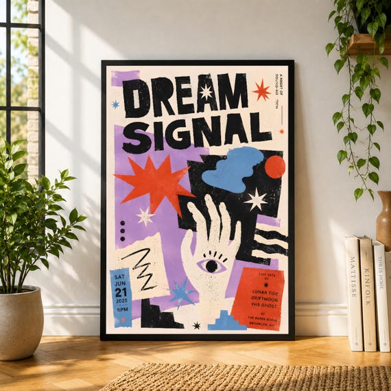 Dream Signal Poster, Abstract Collage Wall Art, Surreal Hand Print, Colorful Modern Poster, Creative Decor