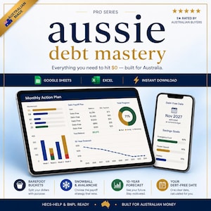 Debt Payoff and Wealth Builder — Australian Budget Spreadsheet | Debt Snowball and Avalanche Tracker for Excel and Google Sheets