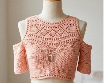 Crochet Cold Shoulder Top Pattern, Boho Summer Blouse (Digital Download)