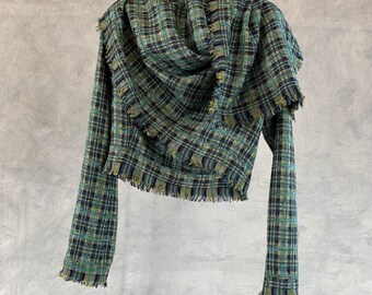 Knitted Sweater Bolero Wrap Tartan cotton chenille blend